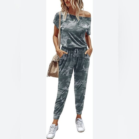 prettygarden Pants - Prettygarden Women’s Loose Elastic Waist Camo Romper Jumpsuit L Large NWT